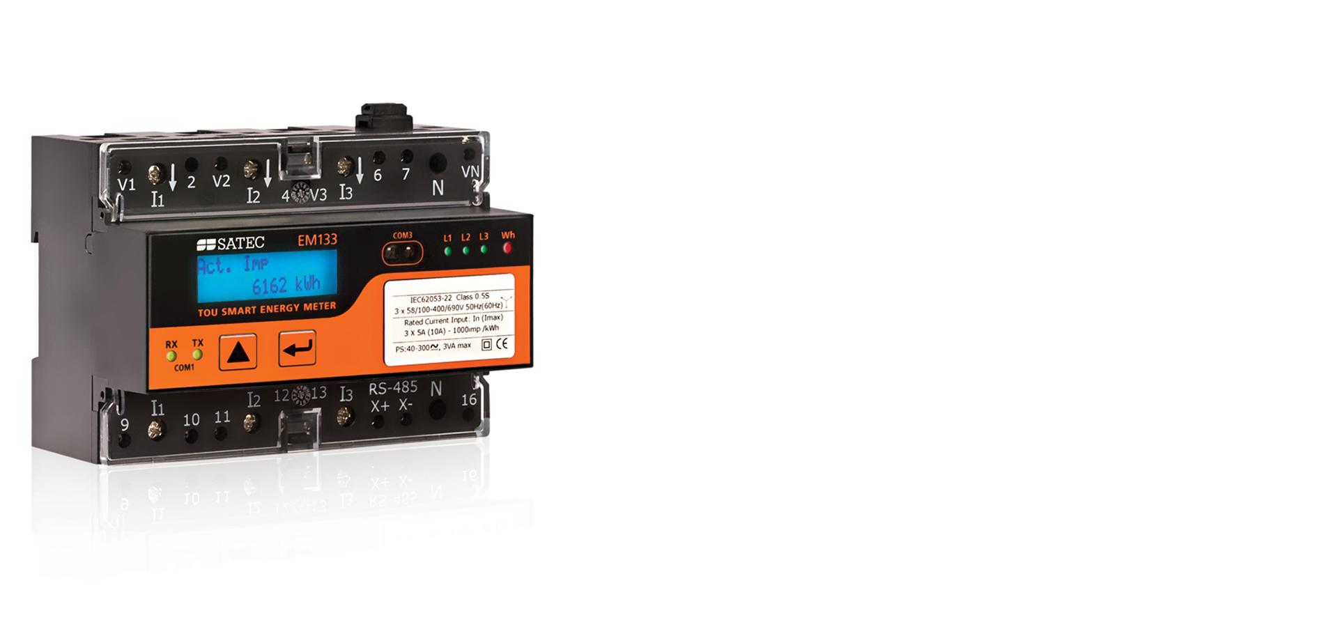  EM133 is a Smart DIN Rail TOU Energy Meter, based on SATEC' s best seller PM130 PLUS with an off-the-shelf LCD display.